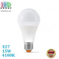 Світлодіодна LED лампа 15W, E27, A65, 4100K - нейтральне світіння, алюпласт, RA≥90