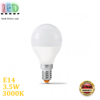 Світлодіодна LED лампа 3.5W, E14, G45, 3000K - тепле світіння, алюпласт, RA≥90