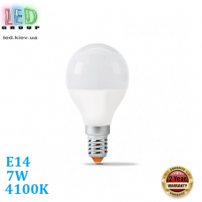 Світлодіодна LED лампа 7W, E14, G45, 4100K - нейтральне світіння, алюпласт, RA≥90