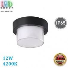 Светодиодный LED светильник, 12W, 4200K, IP65, 1000Lm, фасадный, пластик, круглый, чёрный