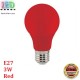 Светодиодная LED лампа 3W, E27, A60, цвет свечения - красный, пластик