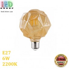 Світлодіодна LED лампа 6W, E27, 2200K - тепле світіння, філамент, "крістал", скло, amber, RA≥70