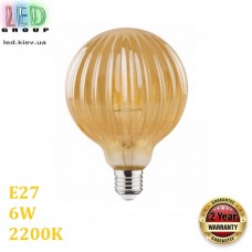 Світлодіодна LED лампа 6W, E27, 2200K - тепле світіння, філамент, "меридіан", скло, amber, RA≥70