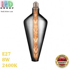 Світлодіодна LED лампа 8W, E27, 2400K - тепле світіння, філамент, скло тоноване, дизайнерська, 120х270мм, RA≥70