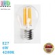 Светодиодная LED лампа 6W, E27, G45, 4200K - нейтральное свечение, филамент, стекло, RA≥80