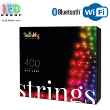 Светодиодная LED гирлянда Twinkly Strings, 35.5/32м, SMART, RGB, 400 led, Bluetooth + WiFi, Gen II, IP44, кабель чёрный