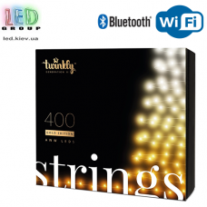 Светодиодная LED гирлянда Twinkly Strings, 35.5/32м, SMART, AWW - оттенки белого, 400 led, Bluetooth + WiFi, Gen II, IP44, кабель чёрный
