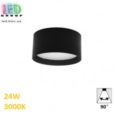 Світлодіодний LED світильник стельовий 24W, 3000K, 90°, накладний, круглий, алюмінієвий, чорний, Ra≥80