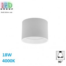 Світлодіодний LED світильник стельовий 18W, 4000K, 90°, накладний, круглий, алюмінієвий, білий, Ra≥80