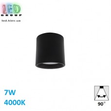 Світлодіодний LED світильник стельовий 7W, 4000K, 90°, накладний, круглий, алюмінієвий, чорний, Ra≥80