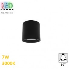 Світлодіодний LED світильник стельовий 7W, 3000K, 90°, накладний, круглий, алюмінієвий, чорний, Ra≥80