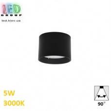 Світлодіодний LED світильник стельовий 5W, 3000K, 90°, накладний, круглий, алюмінієвий, чорний, Ra≥80