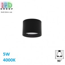Світлодіодний LED світильник стельовий 5W, 4000K, 90°, накладний, круглий, алюмінієвий, чорний, Ra≥80
