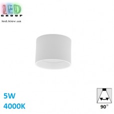 Світлодіодний LED світильник стельовий 5W, 4000K, 90°, накладний, круглий, алюмінієвий, білий, Ra≥80