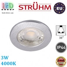 Cвітлодіодний LED світильник Strühm, 3W, 4000K, IP44, стельовий, вбудований, пластиковий, круглий, сріблястого кольору, FIN LED C. ЄВРОПА!