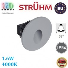 Cвітлодіодний LED світильник для підсвічування сходів, Strühm, 1.6W, 4000K, IP54, настінний, врізний, алюміній + скло, круглий, сірий, AZYL LED C. ЄВРОПА