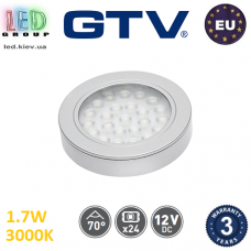 Светодиодный LED светильник GTV, 1.7W, 3000K, 12V, накладной/встраиваемый, круглый, пластиковый, цвета матовый хром, VASCO. ЕВРОПА! Гарантия - 3 года