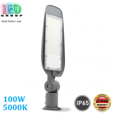 Світлодіодний LED світильник, консольний, вуличний, поворотний, 100W, 5000K, IP65, алюміній + антивандальне скло, сірий, RA≥80