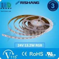 Світлодіодна стрічка RISHANG, 24V, SMD 5050, 60 led/m, 13.2W, IP20 (IP33), RGB (16 млн. відтінків), VIP. Гарантія - 3 роки