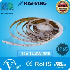 Світлодіодна стрічка RISHANG, 12V, SMD 5050, 60 led/m, 14.4W, IP65, RGB (16 млн. відтінків), VIP. Гарантія - 2 роки