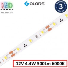 Світлодіодна стрічка COLORS, 12V, SMD 2835, 60 led/m, 4.4W, IP20, 6000K - білий холодний, Premium. Гарантія - 3 роки