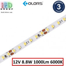 Світлодіодна стрічка COLORS, 12V, SMD 2835, 120 led/m, 8.8W, IP20, 6000K - білий холодний, Premium. Гарантія - 3 роки