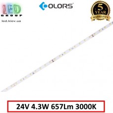 Світлодіодна стрічка COLORS, 24V, SMD 2835, 64 led/m, 4.3W, IP20, 3000K - білий теплий, Premium. Гарантія - 5 років