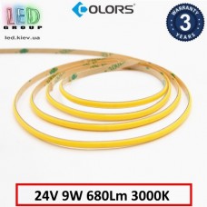 Світлодіодна стрічка COLORS, 24V, COB (суцільне світіння), 9W, IP20, 3000K - білий теплий, Premium. Гарантія - 3 роки