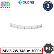 Світлодіодна стрічка COLORS, 24V, SMD 2835, 120 led/m, 8.7W, IP67, 3000K - білий теплий, Premium. Гарантія - 3 роки