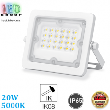 Светодиодный LED прожектор, 20W, 5000K, IP65, алюминий, накладной, белый, RA≥80