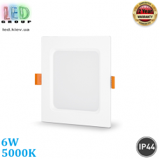 Світлодіодний світильник 6W, 5000K, IP44, вбудований, квадратний, білий, RA≥80