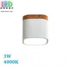 Світлодіодний LED світильник, стельовий, 8W, 4000K, накладний, квадратний, метал + дерево, білий + світле дерево