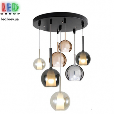 Світлодіодний LED світильник, стельовий, 6-10W, підвісний, круглий, сім плафонів (2 + 1+ 4), колір сірий димчастий/прозорий/коньячний, Ø600мм