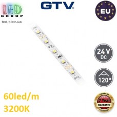 Світлодіодна стрічка GTV, 24V, SMD 2835, 60 led/m, 8мм, 9.6W, 780Lm, 3200K - білий теплий, Premium. Гарантія - 24 місяці