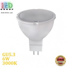 Світлодіодна LED лампа 6W, GU5.3, MR16, 390Lm, 3000К - біле тепле світіло, RА≥80