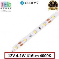 Світлодіодна стрічка COLORS, 12V, SMD 2835, 60 led/m, 4.2W, IP20, 4000K - білий нейтральний, Premium. Гарантія - 5 років