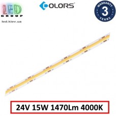 Світлодіодна стрічка COLORS, 24V, COB (суцільне світіння), 15W, IP20, 4000K - білий нейтральний, Premium. Гарантія - 3 роки