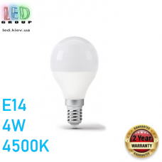 Светодиодная LED лампа 4W, E14, G45, 4500K - нейтральное свечение, алюпласт, RA≥80
