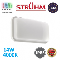 Настінний світлодіодний світильник, Strühm Poland, IP55, 14W, 4000K, накладний, пластиковий, прямокутний, білий, RA≥80, ALBIN LED. ЄВРОПА